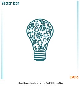 Modern Technology Concept , Idea Lightbulb.light bulb with gears and cogs working together