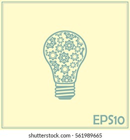 Modern Technology Concept , Idea Lightbulb.light bulb with gears and cogs working together