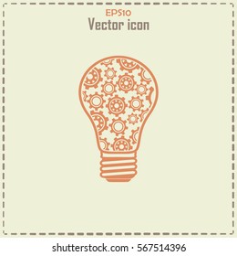 Modern Technology Concept , Idea Lightbulb.light bulb with gears and cogs working together