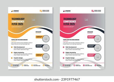 Modern Technology Conference Flyer Layout, Corporate Business a4 flyer template with brochure cover presentattion guide