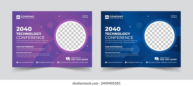 Modern technology conference webinar template and business event invitation flyer layout design, Online webinar, meeting or training promotion banner, etc