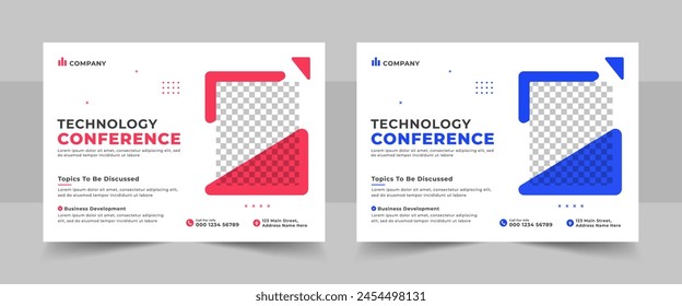 Plantilla de seminarios web de conferencia de tecnología moderna y diseño de folletos de invitación a eventos de negocios, Anuncio de seminarios web en línea, reuniones o promoción de capacitación