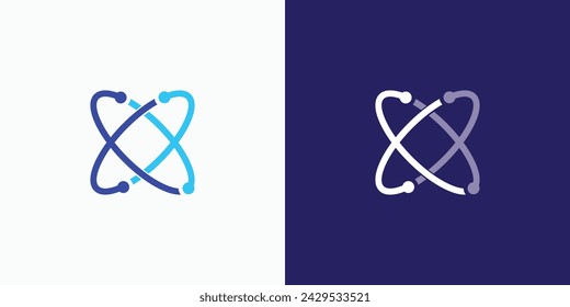 Modern technology connection science emblem vector logo design.