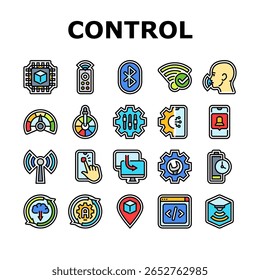 tecnologia moderna control ícones do produto definir vetor. ai, blockchain de automação, segurança cibernética, iot, análise de robótica, nuvem, software moderna tecnologia control produto linha de cores ilustrações
