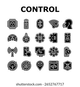 Vector IA, automatización, blockchain, ciberseguridad, IoT, análisis de robótica, nube, software, tecnología moderna Control de producto Glifo pictograma Ilustraciones