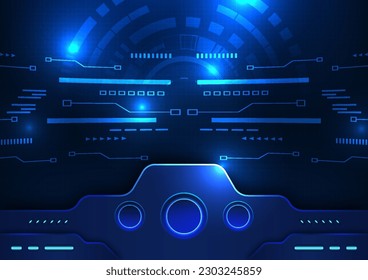 Modern technology control screen background It is a screen suitable for using technology, games, spaceships, luxury, modern, and used as a poster or background. Emphasize the use of dark blue tones.