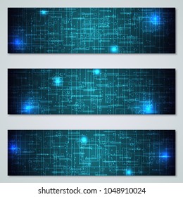 Modern technology, cyberspace, blockchain, cryptocurrency, virtual money web banners vector set