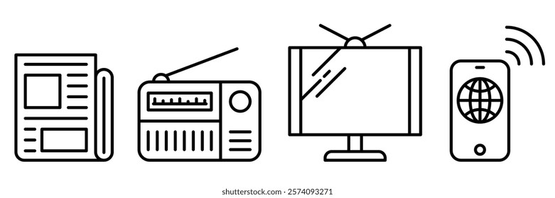 Modern technology development icons for news. From old to modern technologies in thin line. EPS 10