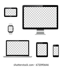Modern technology devices with transparent wallpaper screen isolated