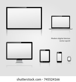 Modern technology digital devices with blank screen