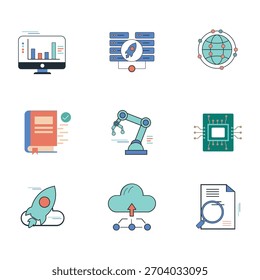 Moderne Technologie und digitale Services - Flachsymbolsammlung