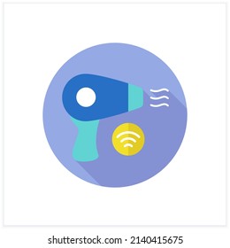 Modern technology flat icon. Touchless electronic device. Wireless controlling hair dryer. Contactless technology concept. Color vector illustration