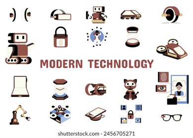 Modern Technology Flat Vector Illustration Icon Sticker Set Design Materials