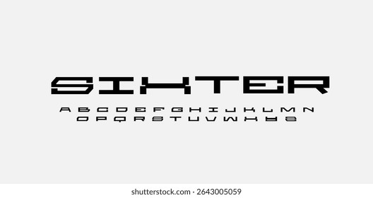 Modern Technology Font. Minimalist and Simple Lettering. Uppercase, Lowercase, Number and Symbol. Editable Vector graphic. Modern Alphabet for Lettering, Poster, and any design project.