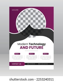 Tecnología moderna y volante de ciencia en el futuro, plantilla de afiches de gadget
