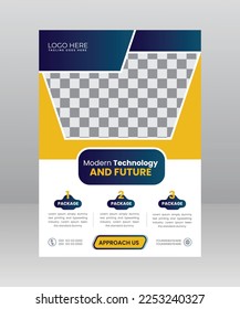 Tecnología moderna y volante de ciencia en el futuro, plantilla de afiches de gadget