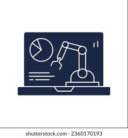 Modern technology glyph icon. Control manufacturing by laptop. Diagram. Digital sustainability concept.Filled flat sign. Isolated silhouette vector illustration