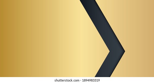 Moderne Technologie, goldener, schwarzer 3D-Hintergrund mit Pfeil- und Strippverzierungen. Abstrakter geometrischer Banner mit goldenen Dreiecksformen. Luxus dunkelgrau mit Gold. goldener Papiermaterial-Hintergrund