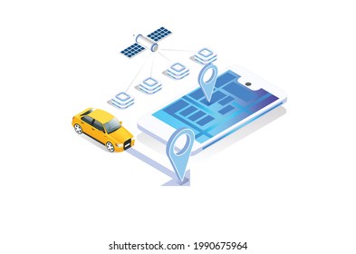 Modern Technology GPS navigation app concept in isometric vector illustration. Smartphone application for global positioning system.Suitable for Diagrams, Infographics,  And Other Graphic asset