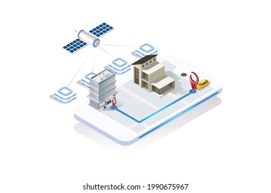 Modern Technology GPS navigation app concept in isometric vector illustration. Smartphone application for global positioning system.Suitable for Diagrams, Infographics,  And Other Graphic asset