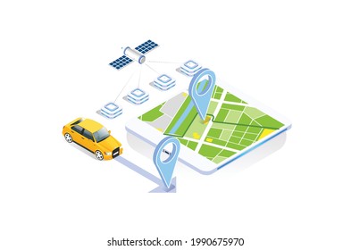 Modern Technology GPS navigation app concept in isometric vector illustration. Smartphone application for global positioning system.Suitable for Diagrams, Infographics,  And Other Graphic asset