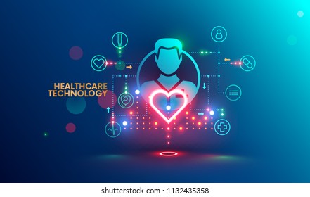 Modern Technology In Healthcare, Medical Diagnosis. Online Medicine Infographic Concept. Artificial Intelligence Help Integrate And Analysis Data About Health Patients.