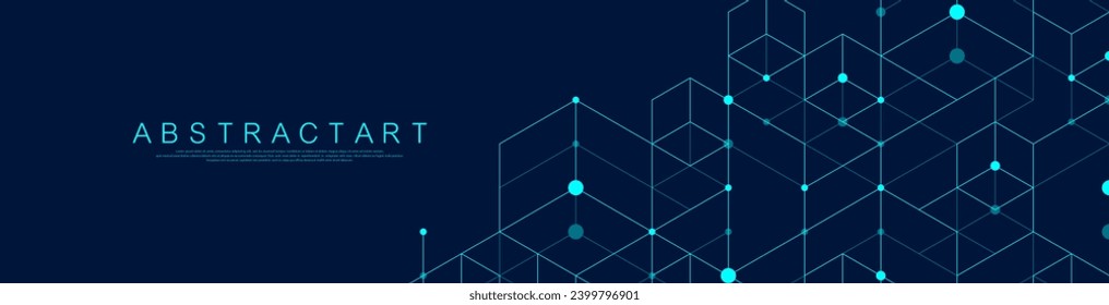 Plantilla de banner horizontal de tecnología moderna con cuadrícula cuadrada. Textura de cubos. Banner web de cabecera horizontal, afiche, portada, volante, folleto, sitio web, presentación.
