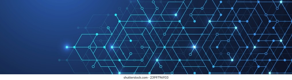 Modern technology horizontal banner template with square grid. Cubes texture. Horizontal header web banner, poster, cover, flyer, brochure, website, presentation.