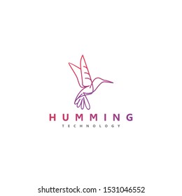 Modern technology hummingbird logo with a line art style