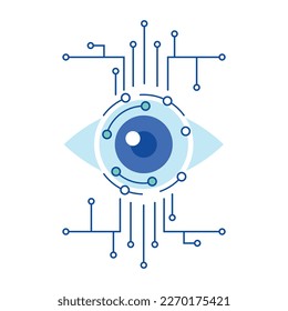 Modern technology icon computer vision, artificial intelligence, machine learning. Isolated flat logos illustration electronic eye, network digital AI technology: internet, solving, algorithm, vector