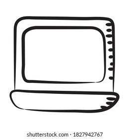 A modern technology icon, laptop in doodle style 