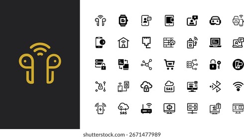 Conjunto de iconos de tecnología moderna con dispositivos inalámbricos y Elementos domésticos inteligentes. conjunto de iconos de Vector de tecnología