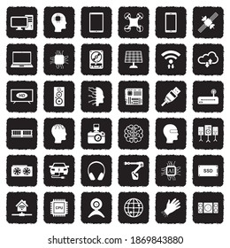 Modern Technology Icons. Grunge Black Flat Design. Vector Illustration.