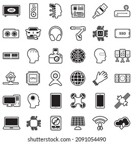 Modern Technology Icons. Line With Fill Design. Vector Illustration.