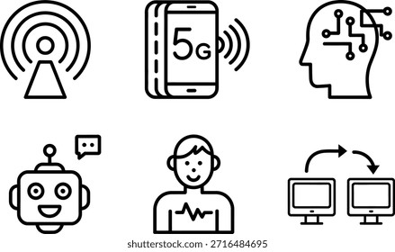 Ícones de tecnologia modernos representando 5g e inteligência artificial