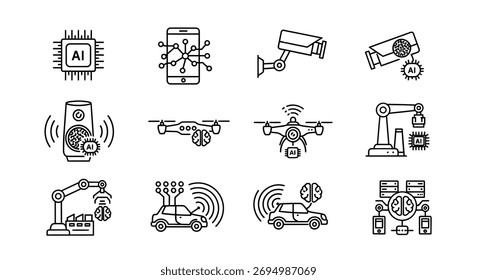 Modern technology icons representing artificial intelligence and smart innovations vector