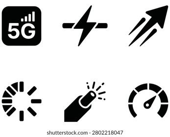 Modern technology icons representing highspeed data and network connectivity