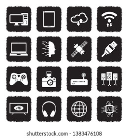 Modern Technology Icons. Set 2. Grunge Black Flat Design. Vector Illustration. 