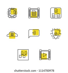 Modern technology icons set with artificial intelligence, data visualization and big data elements. Set of modern technology icons and backup concept. Editable vector elements for logo app UI design.
