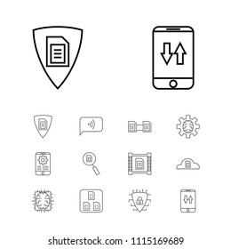 Modern technology icons set with communication, big data and machine learning elements. Set of modern technology icons and files exchange concept. Editable vector elements for logo app UI design.