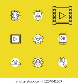 Modern technology icons set with data analytics, machine learning and cloud storage elements. Set of modern technology icons and intelligence concept. Editable vector elements for logo app UI design.
