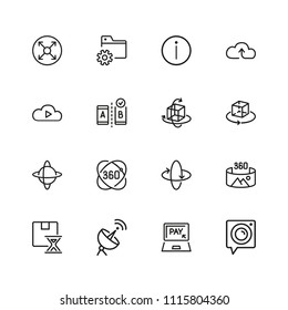 Modern technology icons. Set of line icons. Cloud service, VR camera, data storage. Modern technology concept. Illustration can be used for topics like digital device, photography, virtual reality.