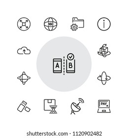 Modern technology icons. Set of line icons. Cloud service, VR camera, data storage. Modern technology concept. Illustration can be used for topics like digital device, photography, virtual reality.