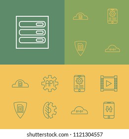Modern technology icons set with mobile application, video streaming and data center elements. Set of modern technology icons and multimedia concept. Editable vector elements for logo app UI design.