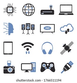 Modern Technology Icons. Two Tone Flat Design. Vector Illustration.