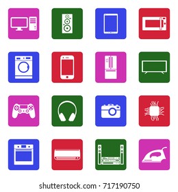 Modern Technology Icons. White Flat Design In Square. Vector Illustration. 