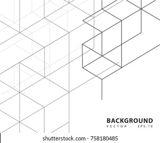 Modern technology illustration with square mesh. Vector abstract boxes cube cell background. Digital geometric abstraction with lines and points. 
