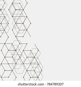 Modern technology illustration with square mesh. Digital geometric abstraction with lines and points. Cube cell. Vector abstract boxes background. 
