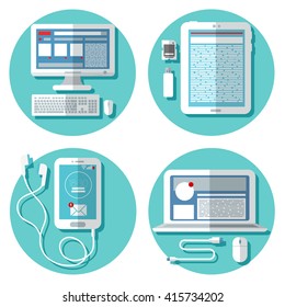 Modern Technology: Laptop, Computer, Smartphone, Tablet and Accessories. Icons Set. Vector illustration