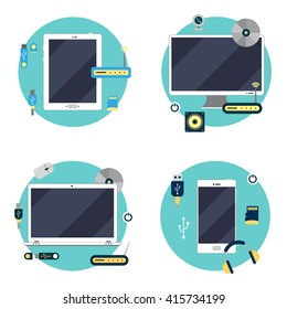 Modern Technology: Laptop, Computer, Tablet and Smartphone. Icons Set. Vector illustration